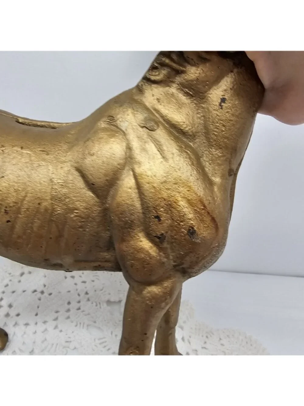 Antique Cast Iron Horse Still Bank AC Williams Beauty Gold Paint Coin Penny